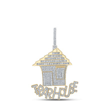  10k Yellow Gold Mens Baguette Diamond Trap House Charm Pendant 4-5/8 Cttw