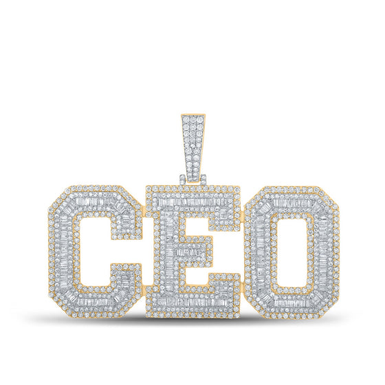 10k Yellow Gold Mens Baguette Diamond CEO Phrase Charm Pendant 6-3/4 Cttw