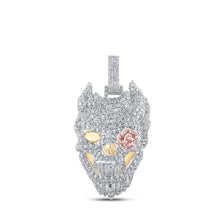  10k Yellow Gold Mens Round Diamond Skull Rose Charm Pendant 6-1/2 Cttw