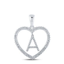  10k White Gold Womens Round Diamond Heart A Letter Pendant 1/4 Cttw
