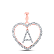  10k Rose Gold Womens Round Diamond Heart A Letter Pendant 1/4 Cttw