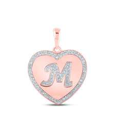  10k Rose Gold Womens Round Diamond Heart M Letter Pendant 1/4 Cttw