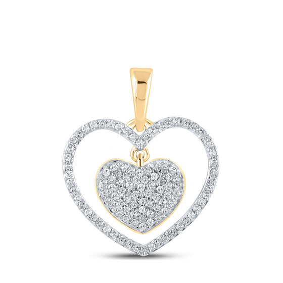 10k Yellow Gold Womens Round Diamond Heart Pendant 1/3 Cttw