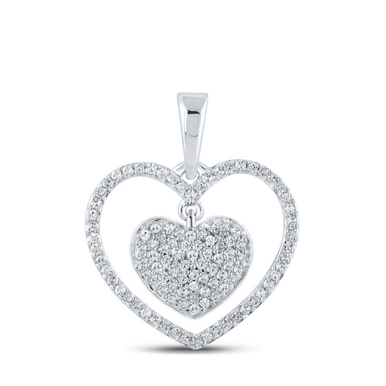 10k White Gold Womens Round Diamond Heart Pendant 1/3 Cttw