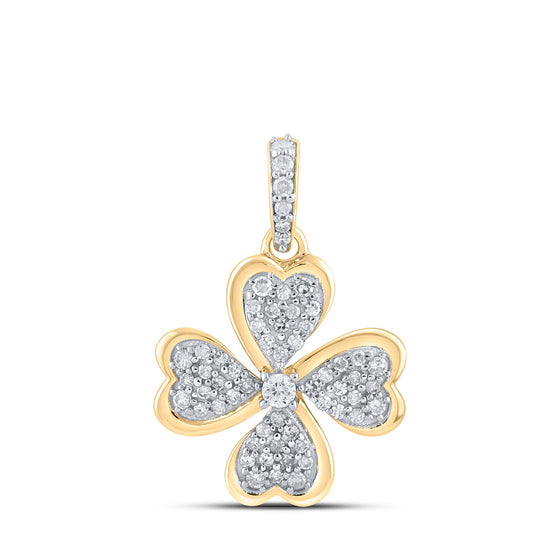 10k Yellow Gold Womens Round Diamond Pinwheel Heart Pendant 1/4 Cttw