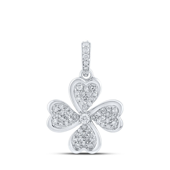 10k White Gold Womens Round Diamond Pinwheel Heart Pendant 1/4 Cttw