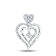  10k White Gold Womens Round Diamond Heart Pendant 1/3 Cttw
