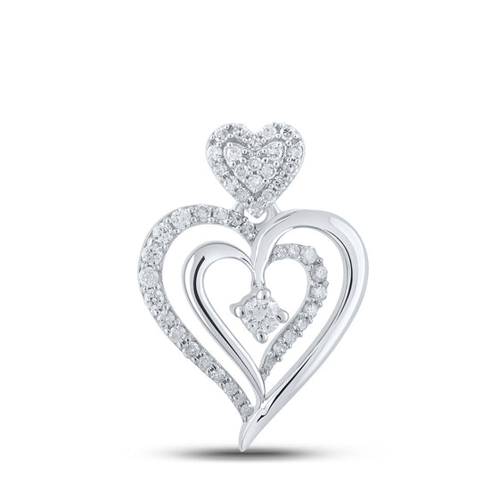 10k White Gold Womens Round Diamond Heart Pendant 1/3 Cttw
