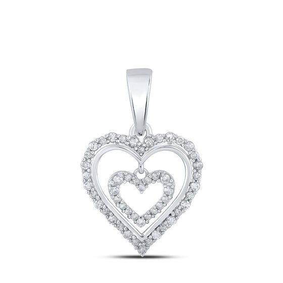 10k White Gold Womens Round Diamond Heart Pendant 1/4 Cttw