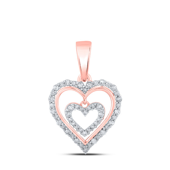 10k Rose Gold Womens Round Diamond Heart Pendant 1/4 Cttw