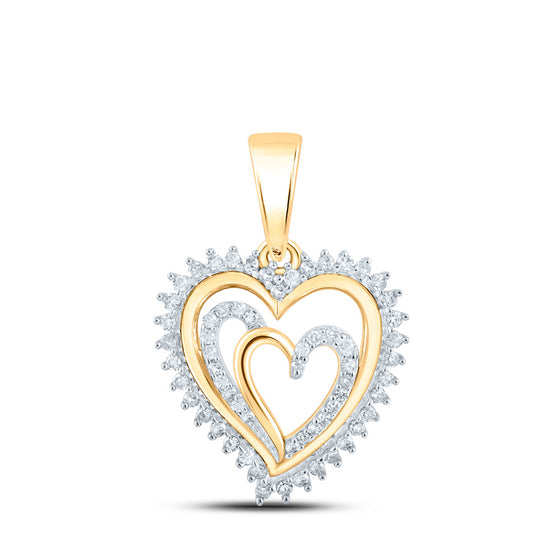 10k Yellow Gold Womens Round Diamond Heart Pendant 1/4 Cttw