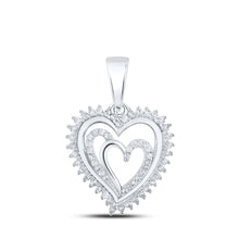  10k White Gold Womens Round Diamond Heart Pendant 1/4 Cttw