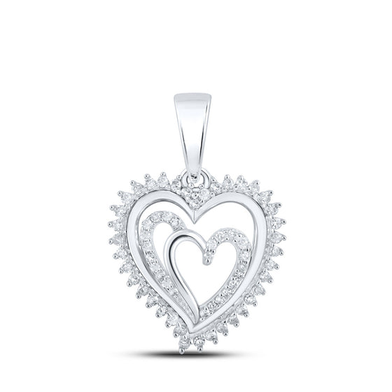 10k White Gold Womens Round Diamond Heart Pendant 1/4 Cttw