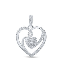  10k White Gold Womens Round Diamond Heart Pendant 1/4 Cttw