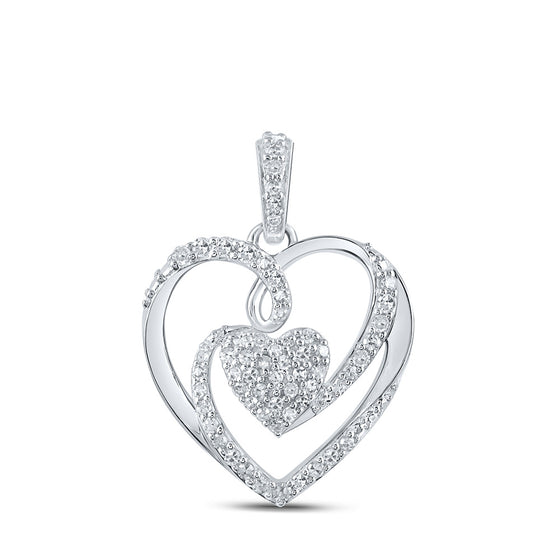 10k White Gold Womens Round Diamond Heart Pendant 1/4 Cttw