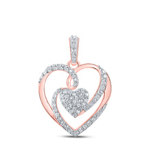  10k Rose Gold Womens Round Diamond Heart Pendant 1/4 Cttw