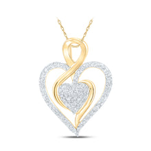  10k Yellow Gold Womens Round Diamond Heart Pendant 1/4 Cttw