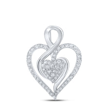  10k White Gold Womens Round Diamond Heart Pendant 1/4 Cttw