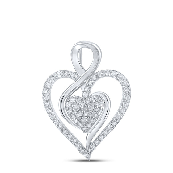 10k White Gold Womens Round Diamond Heart Pendant 1/4 Cttw