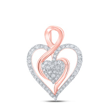  10k Rose Gold Womens Round Diamond Heart Pendant 1/4 Cttw
