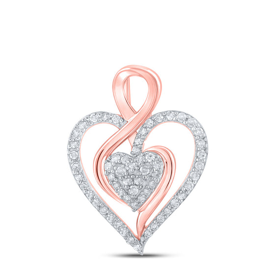 10k Rose Gold Womens Round Diamond Heart Pendant 1/4 Cttw
