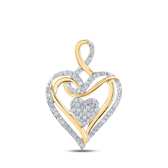 10k Yellow Gold Womens Round Diamond Heart Pendant 1/5 Cttw