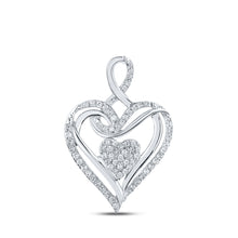  10k White Gold Womens Round Diamond Heart Pendant 1/5 Cttw