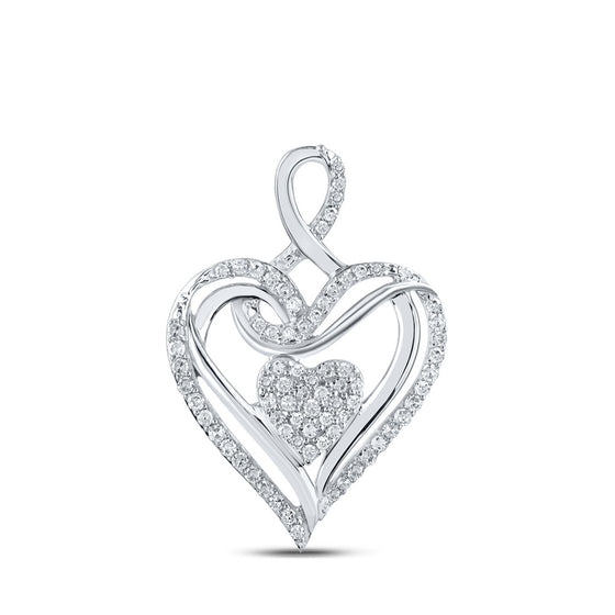 10k White Gold Womens Round Diamond Heart Pendant 1/5 Cttw