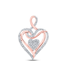  10k Rose Gold Womens Round Diamond Heart Pendant 1/5 Cttw