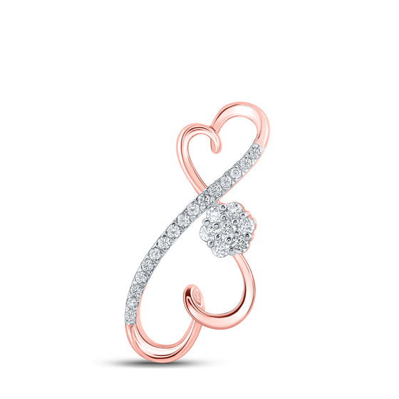 10k Rose Gold Womens Round Diamond Infinity Heart Pendant 1/4 Cttw