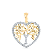  10k Yellow Gold Womens Round Diamond Tree of Life Heart Pendant 1/4 Cttw