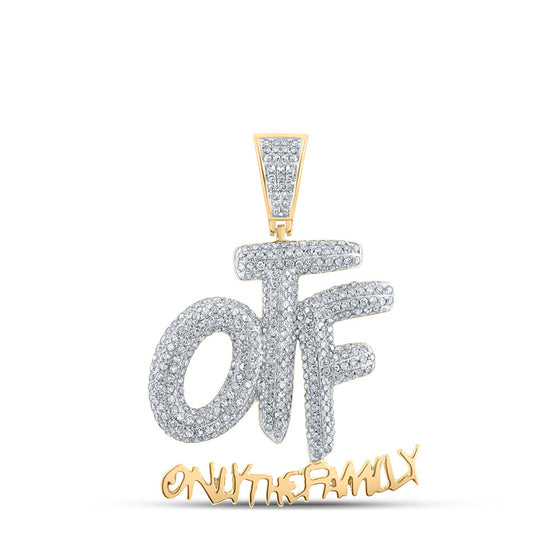 10k Yellow Gold Mens Round Diamond OTF Family Phrase Charm Pendant 3/4 Cttw