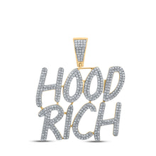  10k Yellow Gold Mens Round Diamond Hood Rich Phrase Charm Pendant 1-1/4 Cttw