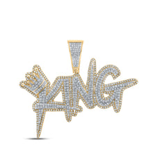  10k Two-tone Gold Mens Round Diamond King Crown Phrase Charm Pendant 2-1/2 Cttw
