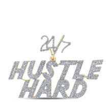  10k Yellow Gold Mens Baguette Diamond Hustle Hard 24 7 Phrase Charm Pendant 2-5/8 Cttw