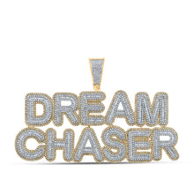  10k Yellow Gold Mens Baguette Diamond Dream Chaser Phrase Charm Pendant 6-3/4 Cttw