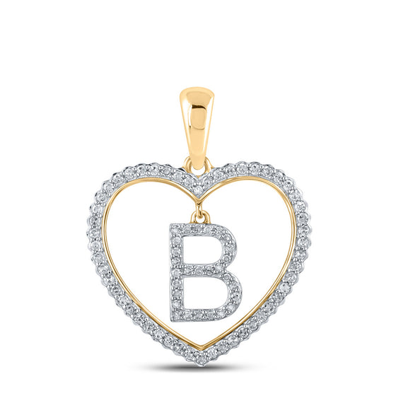 10k Yellow Gold Womens Round Diamond Heart B Letter Pendant 1/4 Cttw