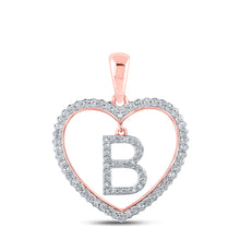  10k Rose Gold Womens Round Diamond Heart B Letter Pendant 1/4 Cttw