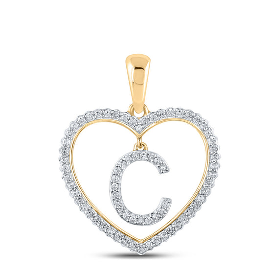 10k Yellow Gold Womens Round Diamond Heart C Letter Pendant 1/4 Cttw