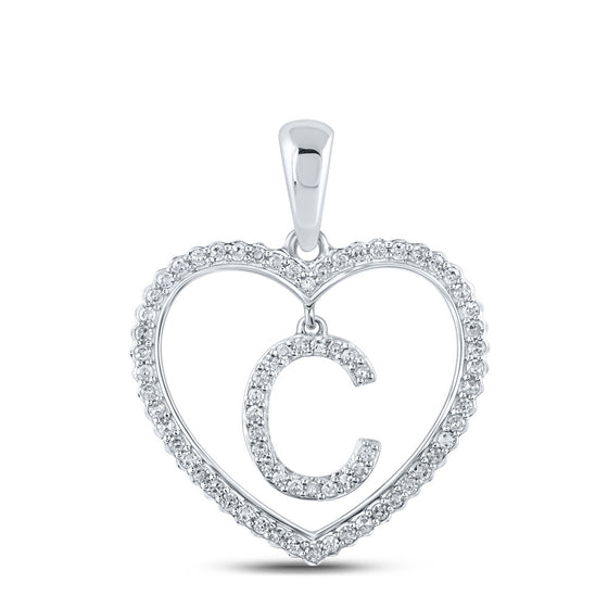 10k White Gold Womens Round Diamond Heart C Letter Pendant 1/4 Cttw