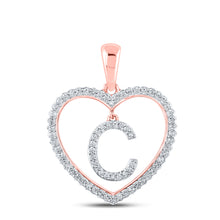  10k Rose Gold Womens Round Diamond Heart C Letter Pendant 1/4 Cttw