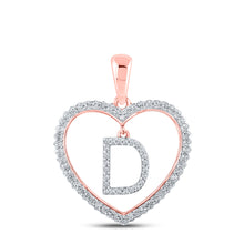  10k Rose Gold Womens Round Diamond Heart D Letter Pendant 1/4 Cttw