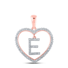  10k Rose Gold Womens Round Diamond Heart E Letter Pendant 1/4 Cttw