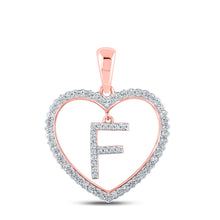  10k Rose Gold Womens Round Diamond Heart F Letter Pendant 1/4 Cttw