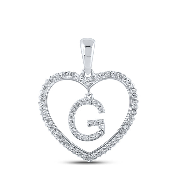 10k White Gold Womens Round Diamond Heart G Letter Pendant 1/4 Cttw