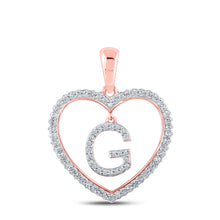  10k Rose Gold Womens Round Diamond Heart G Letter Pendant 1/4 Cttw