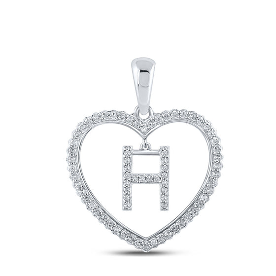 10k White Gold Womens Round Diamond Heart H Letter Pendant 1/4 Cttw