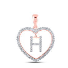  10k Rose Gold Womens Round Diamond Heart H Letter Pendant 1/4 Cttw