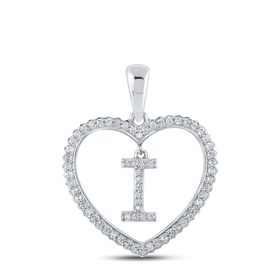 10k White Gold Womens Round Diamond Heart I Letter Pendant 1/4 Cttw