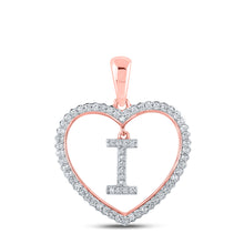  10k Rose Gold Womens Round Diamond Heart I Letter Pendant 1/4 Cttw